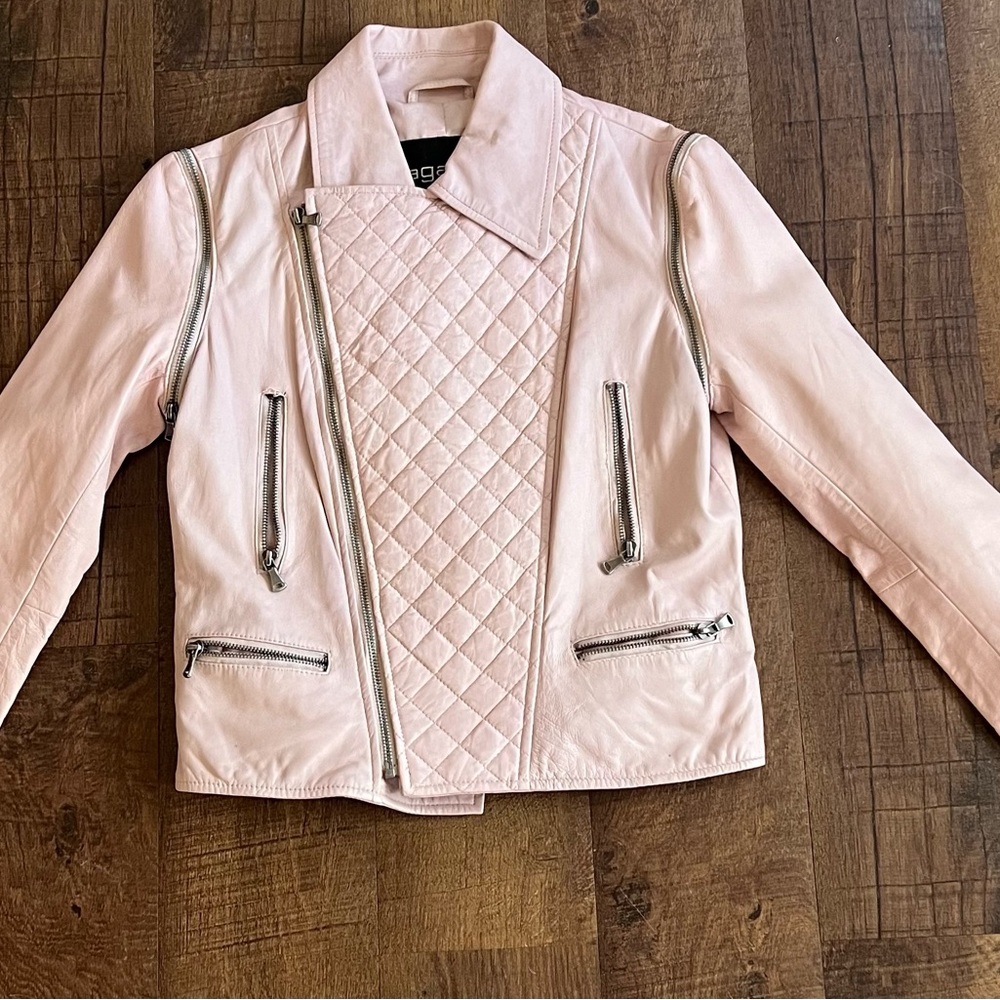 Bagatelle Light Pink Quilted Convertible Lambskin Leather Jacket Vest